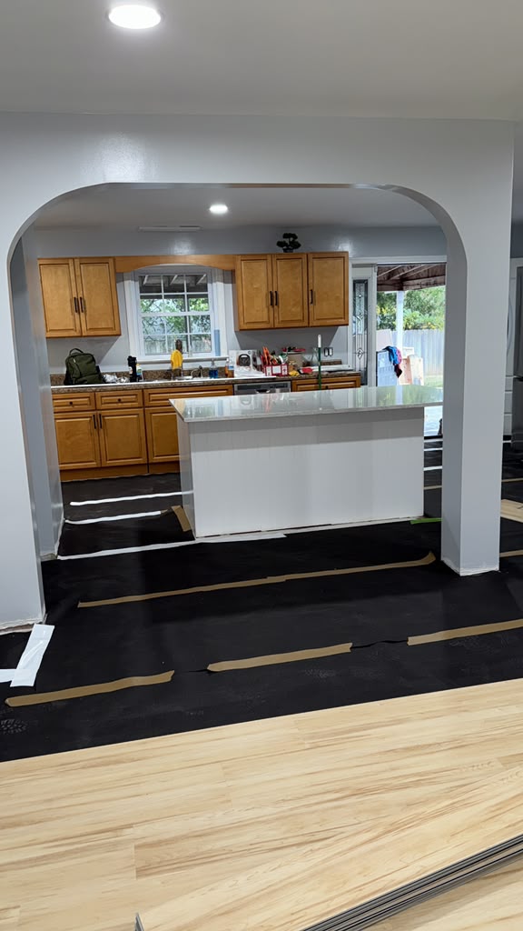 Finished interior archway and kitchen renovation